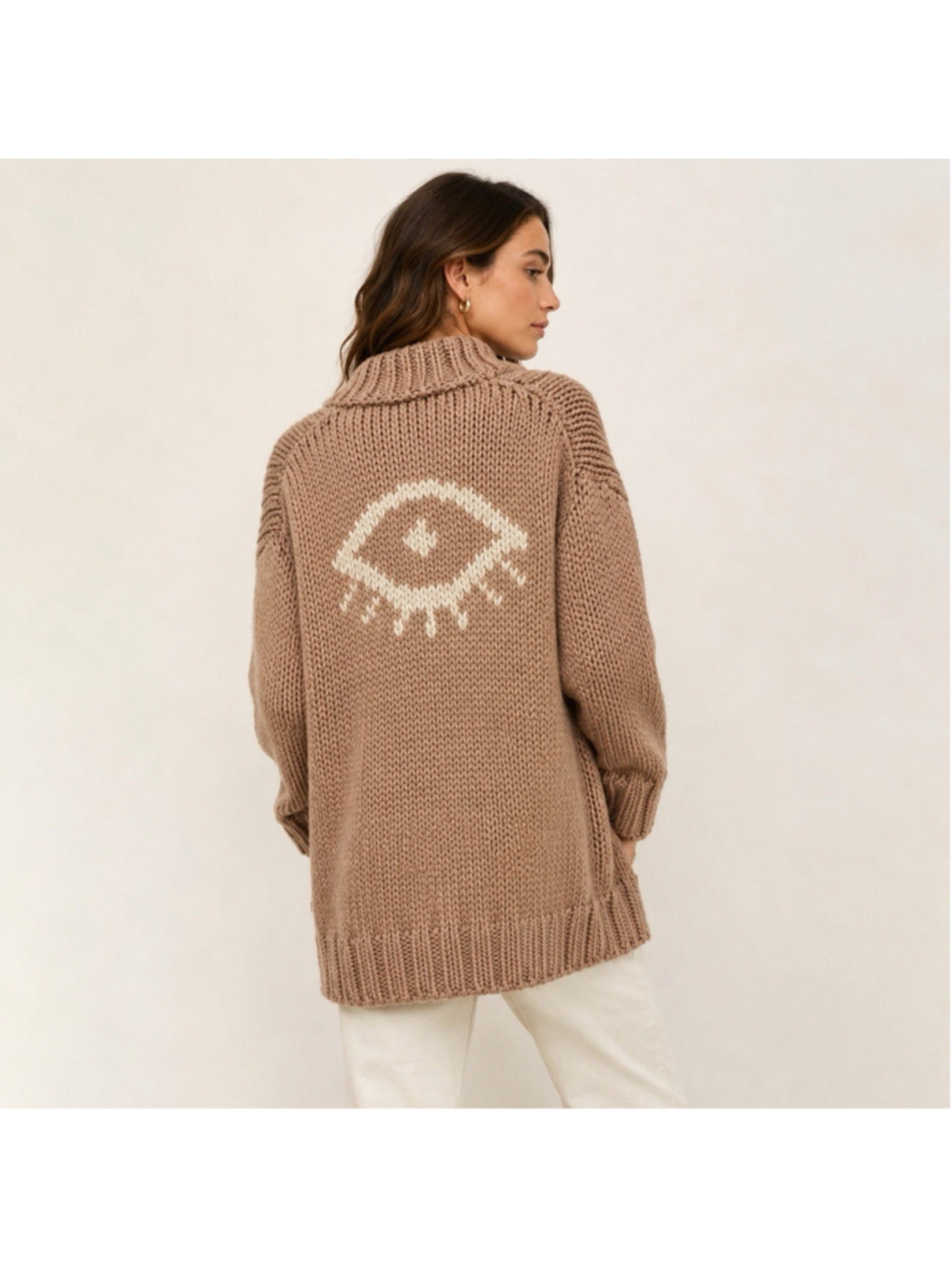 NWT Jackson Rowe I See You Zip Up Eye Oversized Chunky Cardigan Sweater M